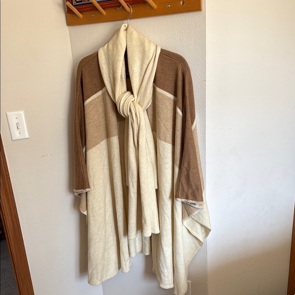 Cozy Two-Tone Brown and Cream Women's Poncho Sweater
